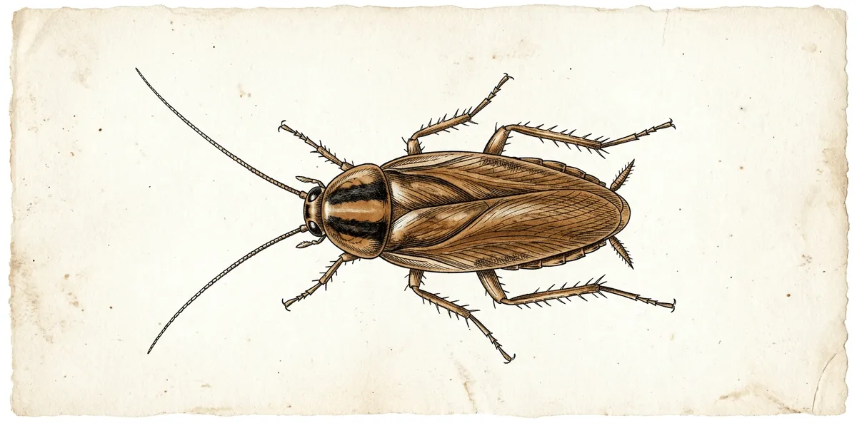 Illustration naturaliste vintage d'une coquerelle germanique, style scientifique 19ème siècle sur fond parchemin.